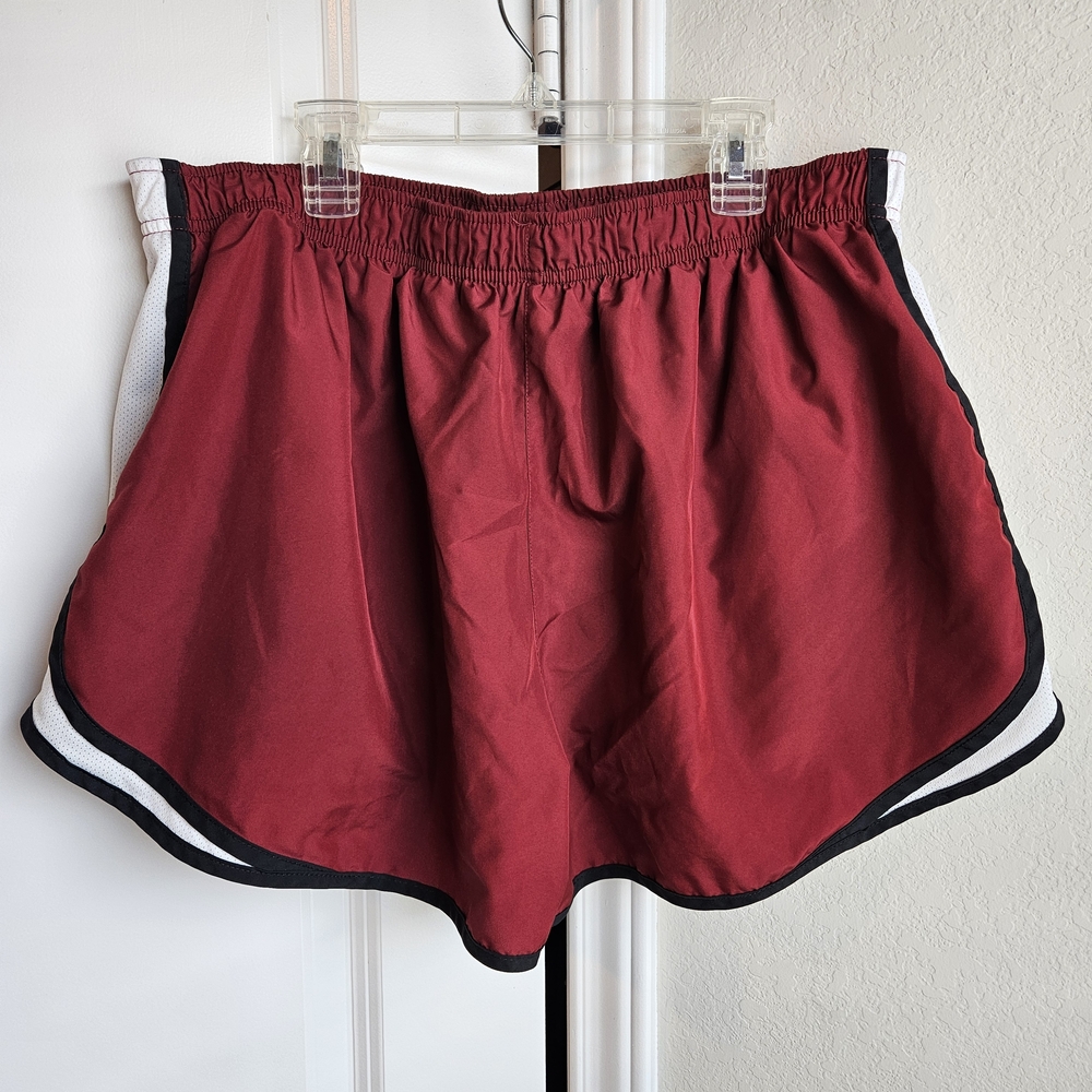 Nike Women's Burgundy Athletic Shorts with White and Black Trim - Picture 2 of 3